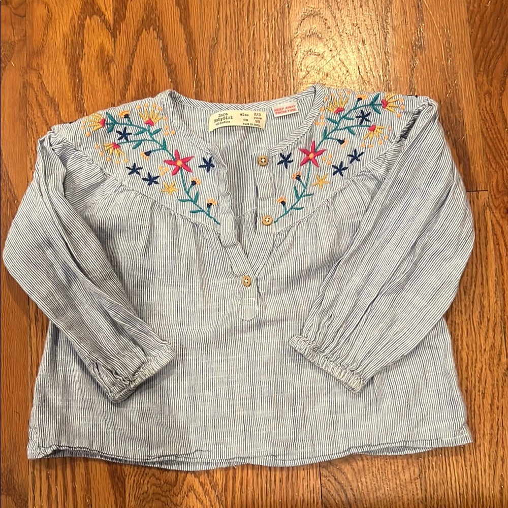 Zara embroidered floral striped blouse - 2/3